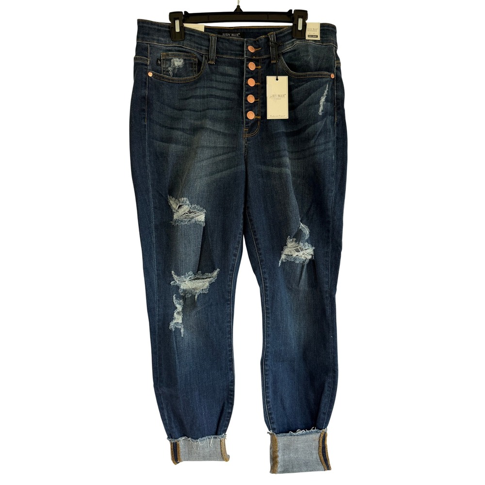 Judy Blue High Waist Skinny Jeans 16W Dark Stone Distressed Button Fly JB82246DK
